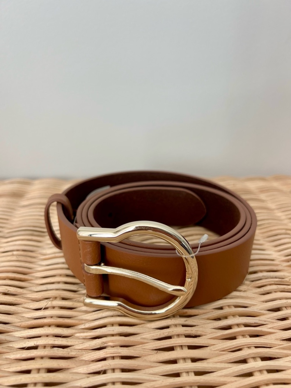 Cole Haan Leather Belt Tan Gold Buckle Size XL NWT